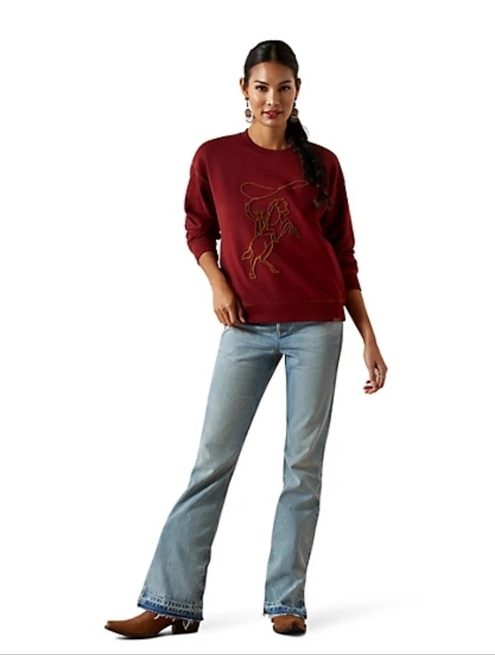 Ariat Women's Burgundy Crewneck Sweater with Western Graphic